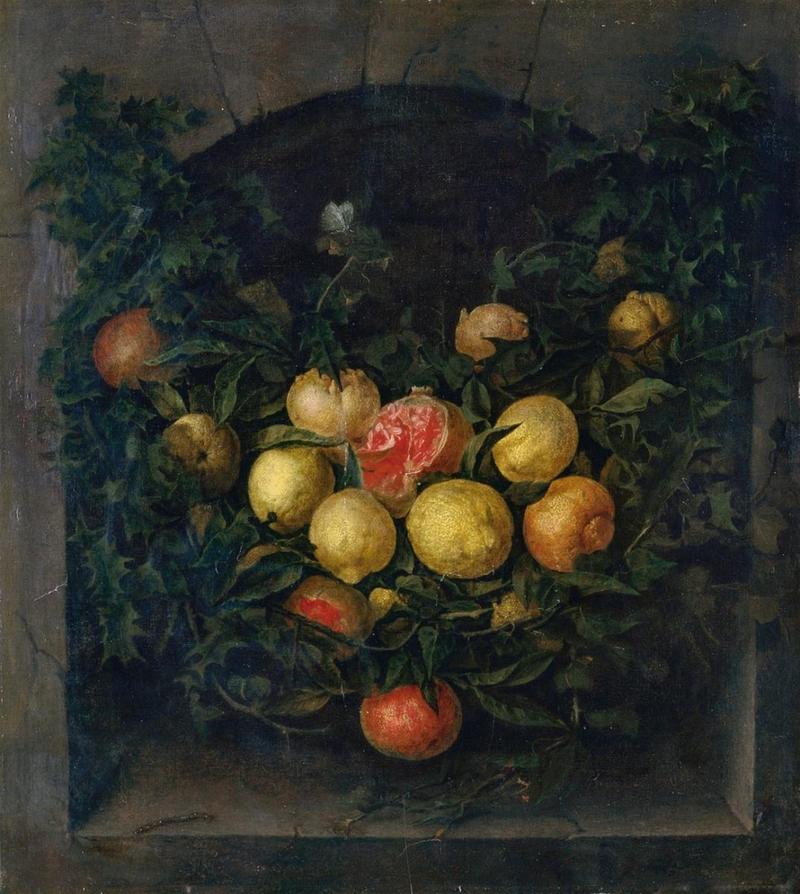 Fruit still life label QS:Len,"Fruit still life"