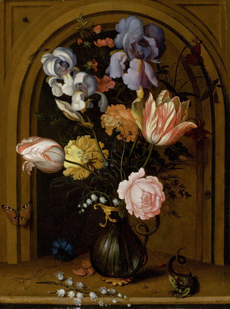 Flower Still Life in a Glass Vase in front of a Niche with Butterfly, Lizard, Fly and Dragonfly label QS:Lfr,"Nature morte florale au vase en verre devant une niche, avec papillon, lézard, mouche et libellule" label QS:Len,"Flower Still Life in a Glass Vase in front of a Niche with Butterfly, Lizard, Fly and Dragonfly" label QS:Lde,"Blumenstilleben in einer Glasvase vor einer Nische mit Schmetterling, Eidechse, Fliege und Libelle" label QS:Lnl,"Bloemen in een glazen kan, een hagedis, een vlinder en een libel in een nis"