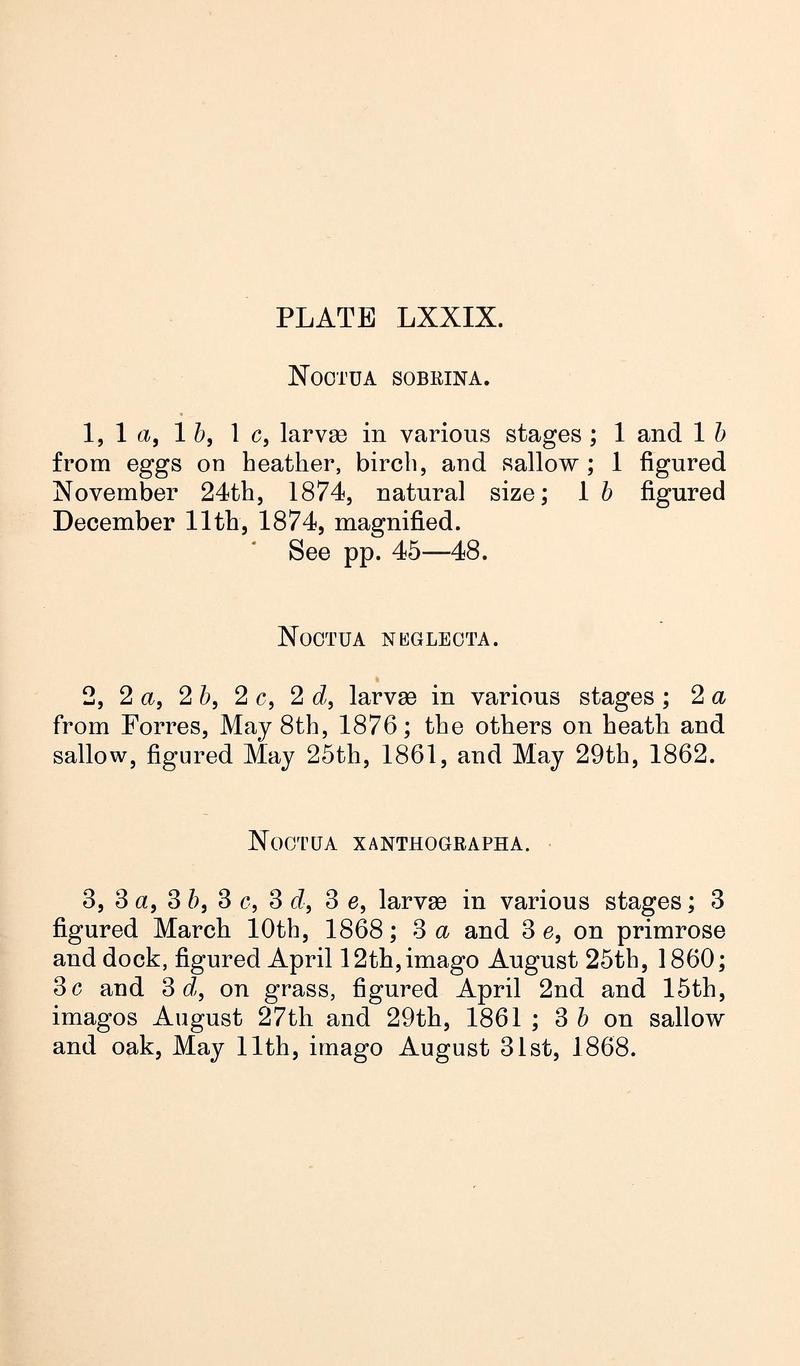 Buckler W The larvæ of the British butterflies and moths PlateLXXIXText