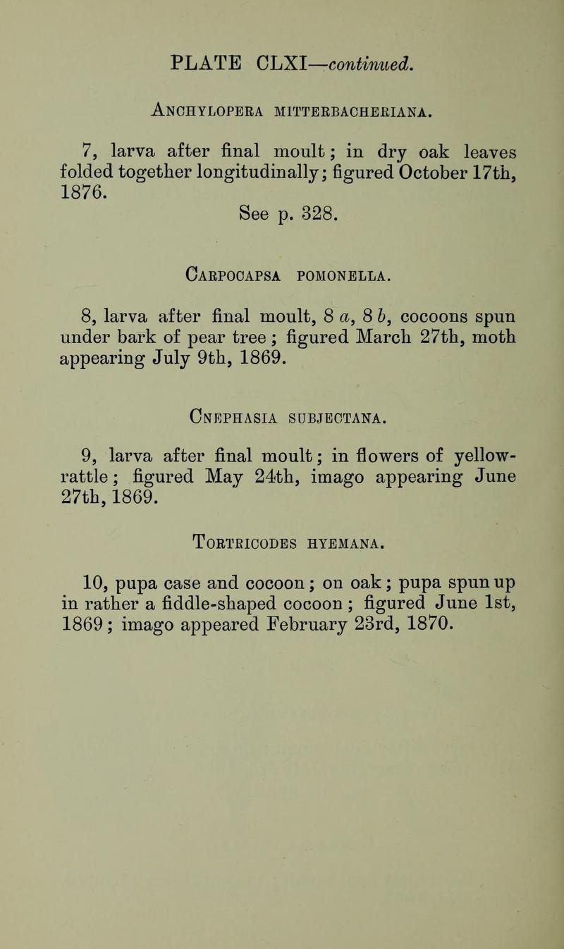 Buckler W The larvæ of the British butterflies and moths Plate CLXIText2