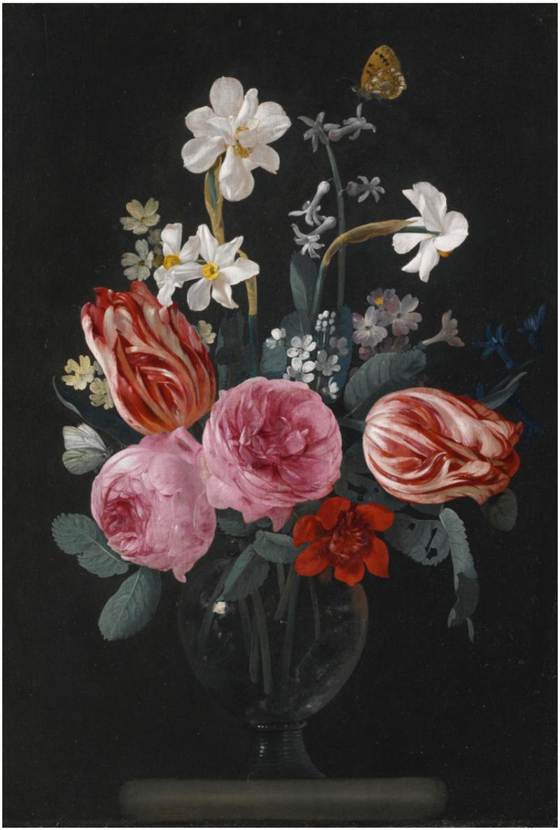 A still life of tulips, roses, daffodils and other flowers