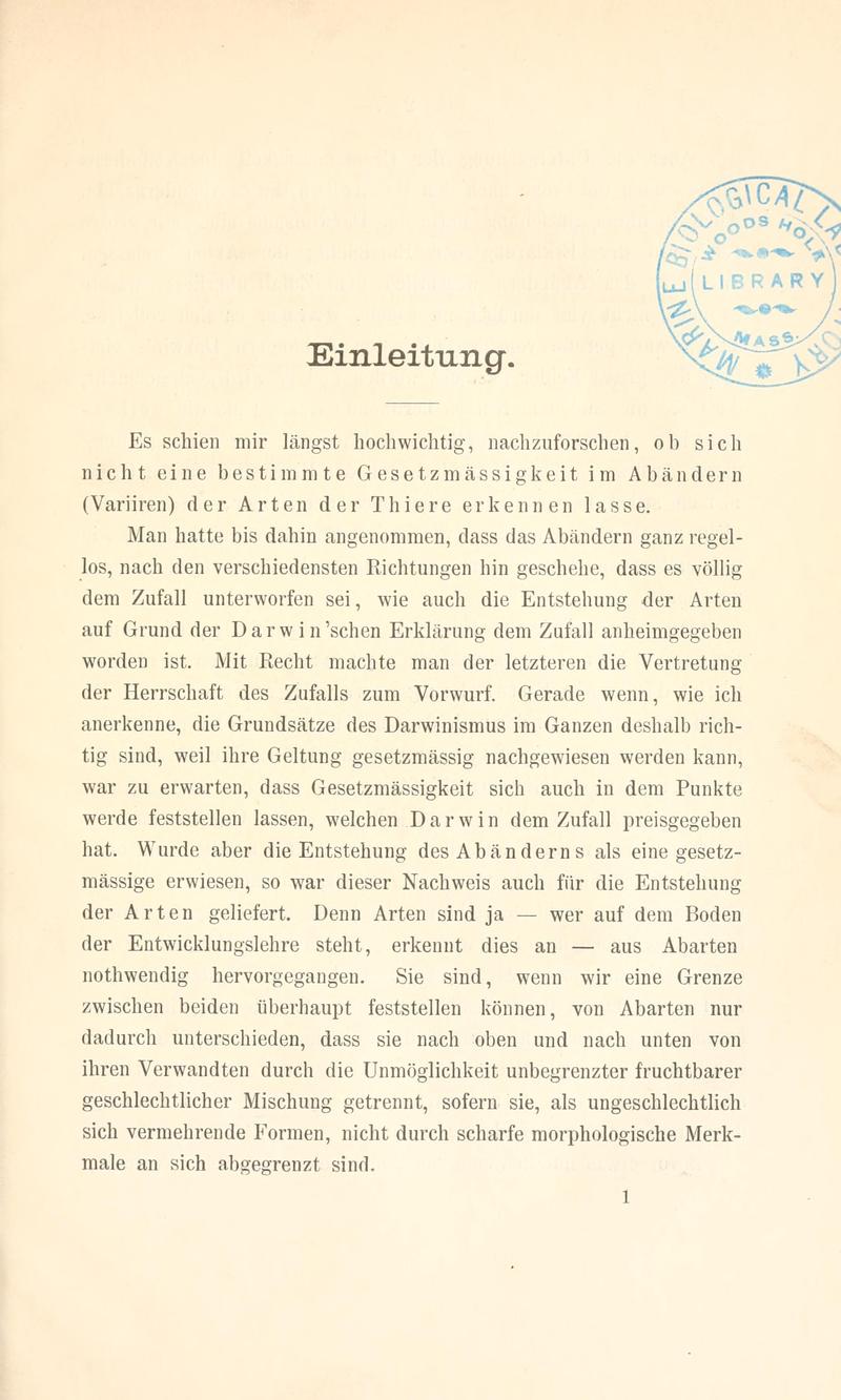 Die Entstehung der Arten auf Grund von Vererben erwobener Eigenschaften nach den Gesetzen organischen Wachsens (Page 1) BHL1119853