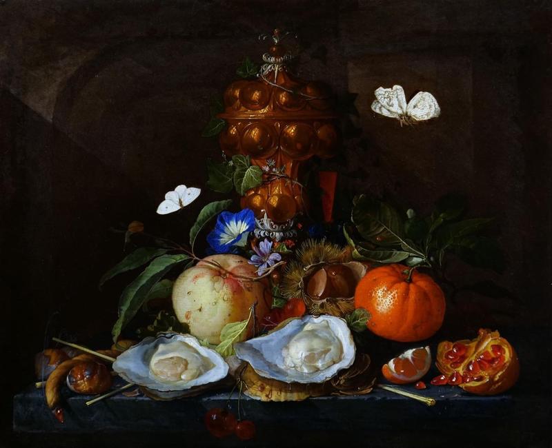 Still Life with Oysters, Butterflies, various Fruits and a gilded Hanap
