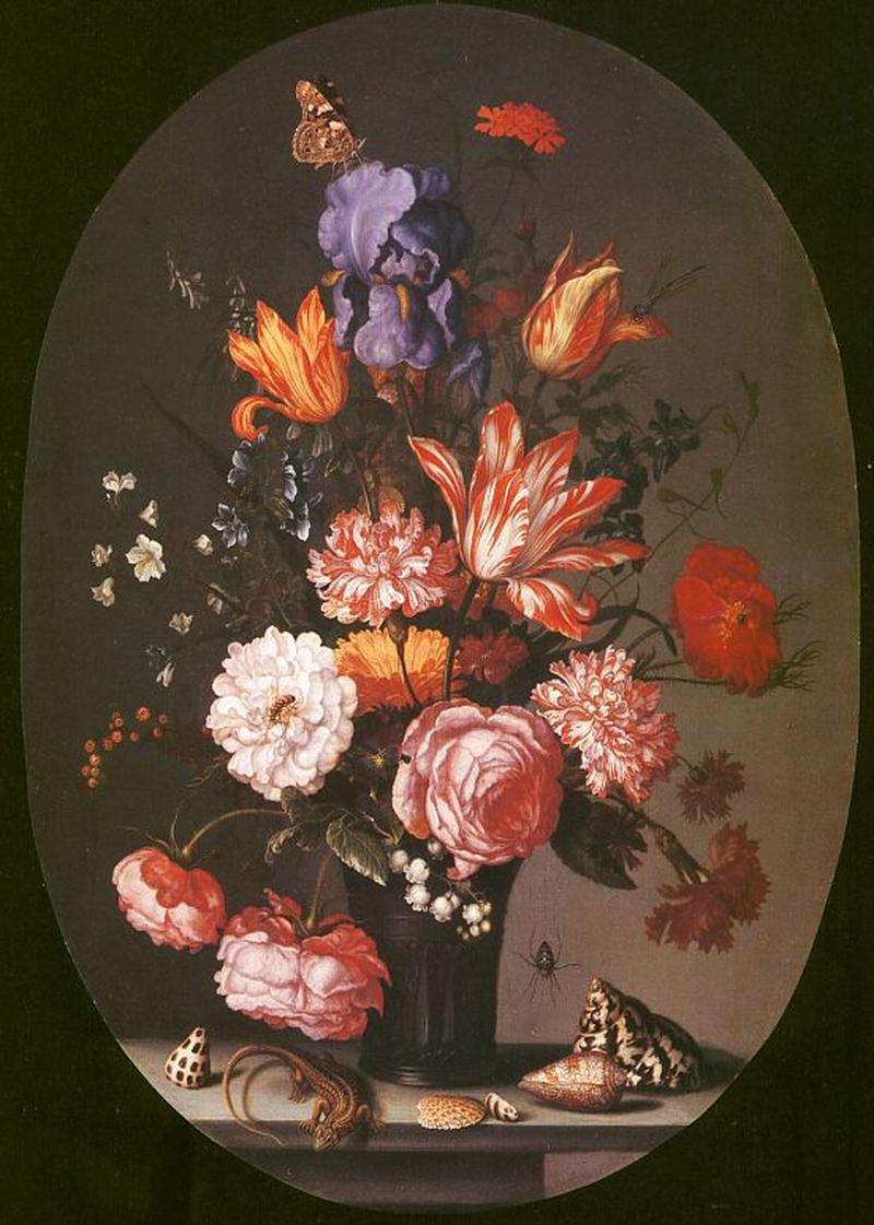 Flowers in a Glass Vase label QS:Len,"Flowers in a Glass Vase" label QS:Lfr,"Fleurs dans un vase en verre" label QS:Lnl,"Bloemen in een glazen vaas"