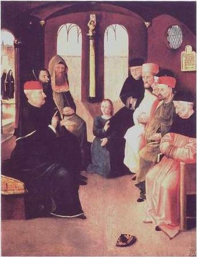 Christ's dispute with the doctors in the temple. label QS:Lde,"Christus unter den Schriftgelehrten." label QS:Len,"Christ's dispute with the doctors in the temple." label QS:Lnl,"Jezus onder de schriftgeleerden."