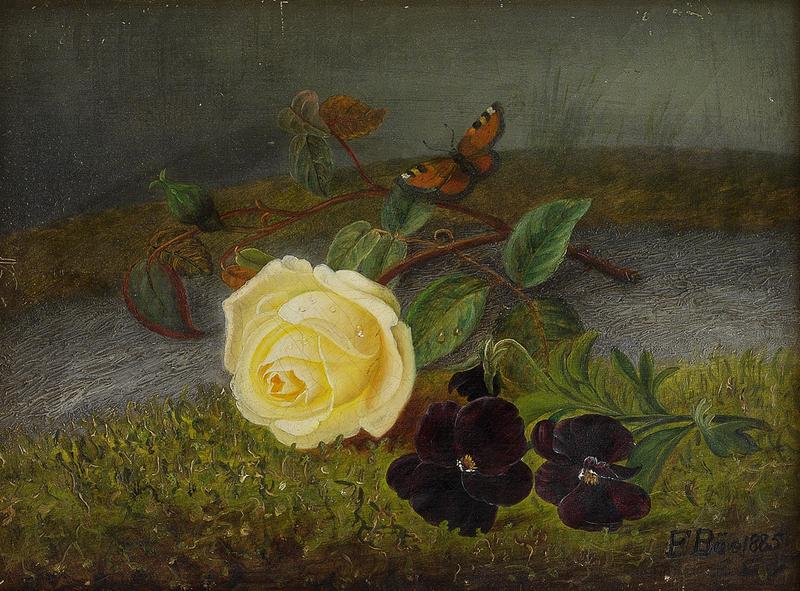 Frants Bøe - Oppstilling med rose og fioler, 1885