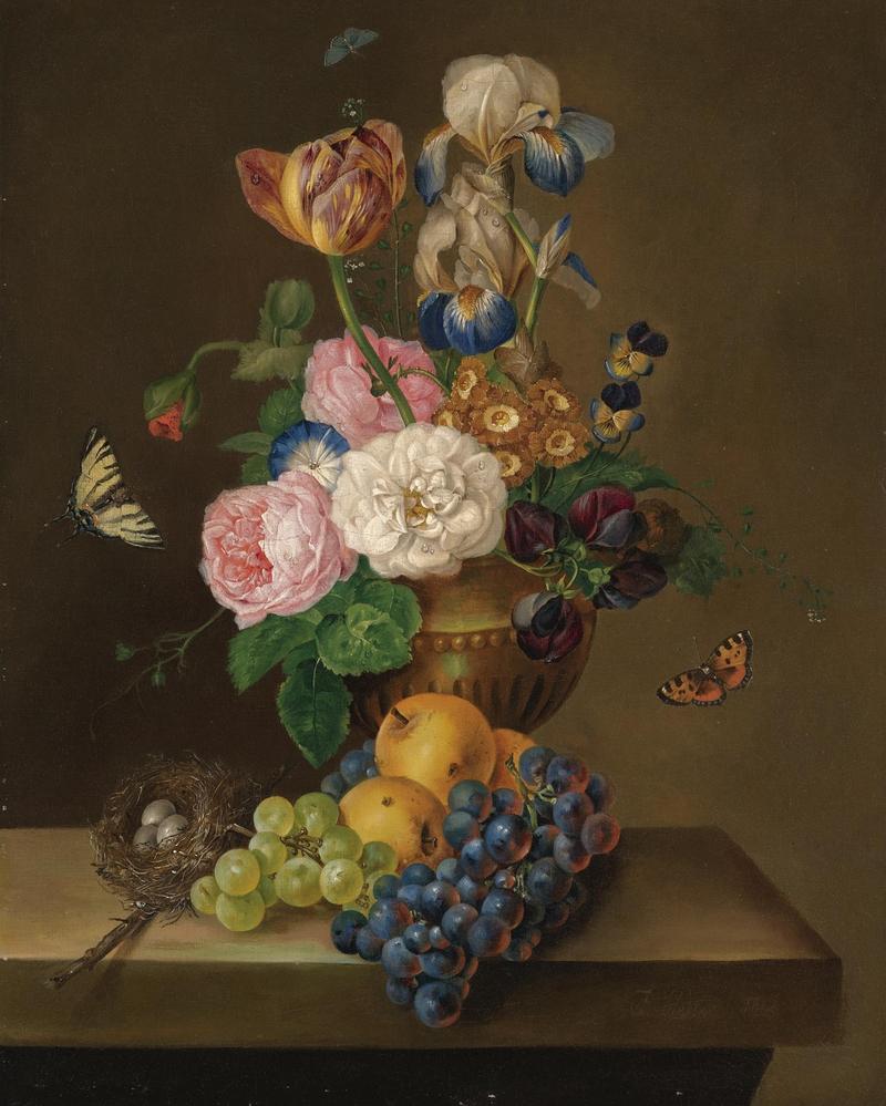 German: Stillleben mit Obst und Blumen Still-life with fruit and flowers title QS:P1476,de:"Stillleben mit Obst und Blumen " label QS:Lde,"Stillleben mit Obst und Blumen " label QS:Len,"Still-life with fruit and flowers"