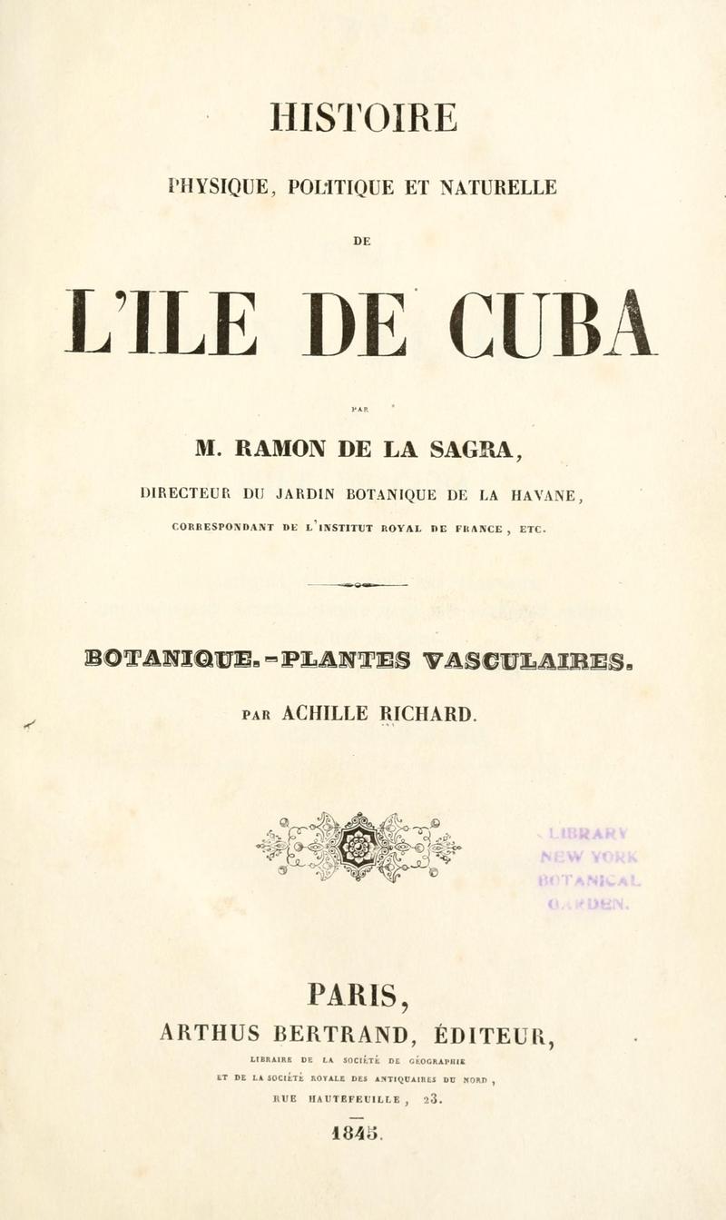 Histoire physique, politique et naturelle de l'ile de Cuba BHL2667097