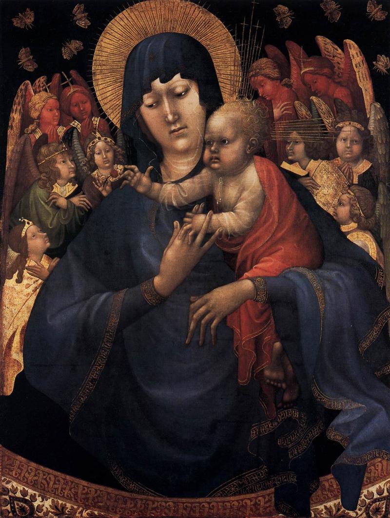 German: Madonna mit den Schmetterlingen Madonna and Child, angels and butterflies label QS:Lit,"Madonna col bambino, angeli e farfalle" label QS:Lru,"Мадонна с младенцем, ангелами и бабочки" label QS:Len,"Madonna and Child, angels and butterflies" label QS:Lde,"Madonna mit Kind, Engeln und Schmetterlingen"