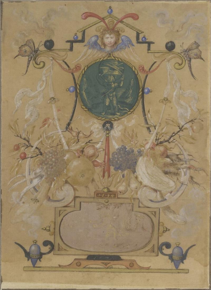 Grotesque with butterflies and pieces of fruit