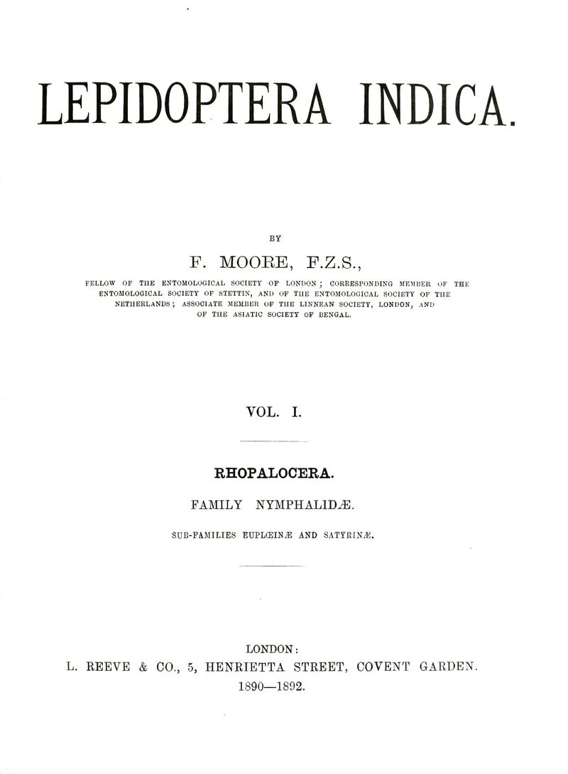 Cover of Lepidoptera Indica Volume 1