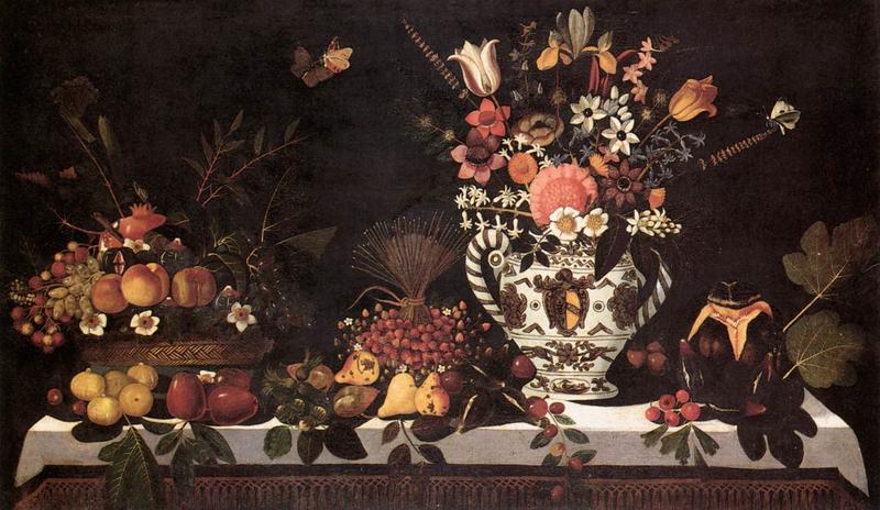 Fruit Still-Life with a Vase of Flowers