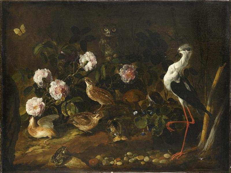 French: Nature morte avec des cailles, un hibou et une échasse blanche Still-Life with an Owl and an Ibis label QS:Lfr,"Nature morte avec des cailles, un hibou et une échasse blanche" label QS:Len,"Still-Life with an Owl and an Ibis"
