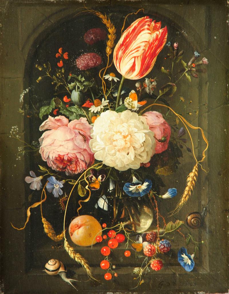 Still Life of Flowers in Glass Vase in Stone Niche label QS:Len,"Still Life of Flowers in Glass Vase in Stone Niche"