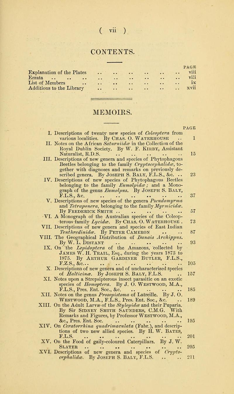 Transactions of the Entomological Society of London (Page vii) BHL32000232